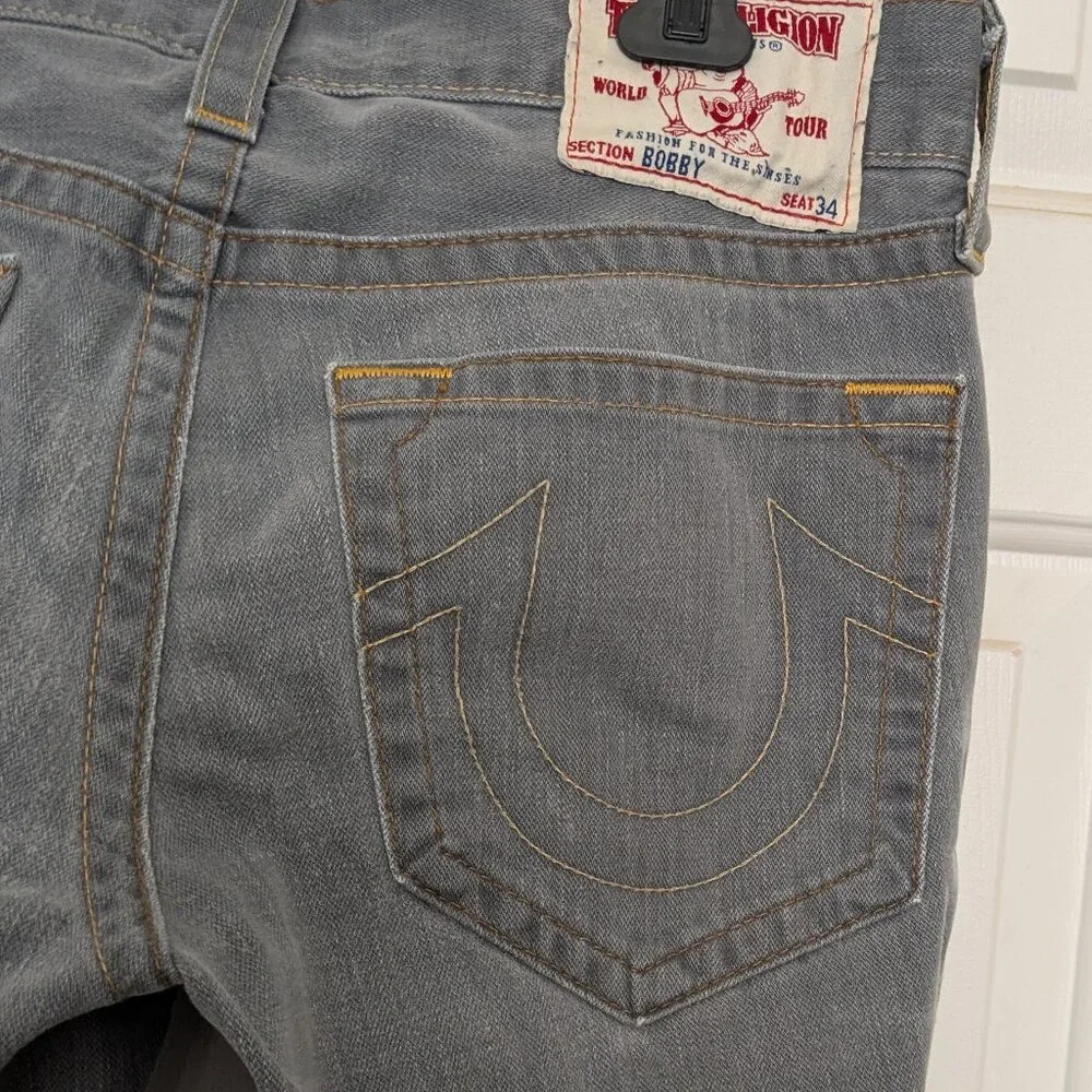 True Religion Men's Bobby Straight Relaxed Grey Crisp Wash Size 33